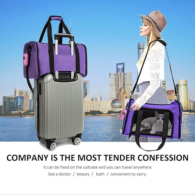 Cat Carrier Dog Carrier Pet Carrier Cat Bags for Small Medium Cats Dogs Puppies of 15 Lbs,of Airline Approved Small Dog Bag Soft Sided,Collapsible Travel Puppy Carrier (Large, Purple)-PawvioPets