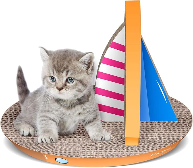 Cat Condo Scratcher Post Cardboard, Sailboat Shape Cat Scratching Lounge Bed, Durable Pad Prevents Furniture Damage,21.26x13.78x15.75 inch-PawvioPets