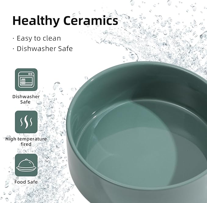 Ceramic Set of 2 Cat Bowls, Food and Water Bowls for Cats, Kitty, 2pcs Cat Dishes, Pet Feeder(5.1inch, 2 x Light Green Bowls)-PawvioPets