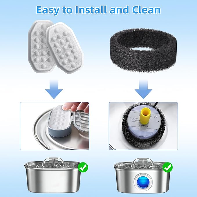 20 Pack Cat Water Fountain Filters-Cat Fountain Replacement Filters for Stainless Steel 3.2L/108oz Adjustable Water Flow Cat Fountain(10 Pack Pet Water Filter Refills+10 Pack Sponges)-PawvioPets