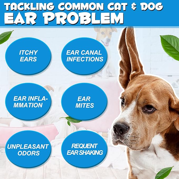 Dog & Cat Ear Infection Treatment Drops, Pets Ear Cleaning Drops with 1% Hydrocortisone for Dog & Cats Yeast Infection, Itchy Ear Relief, Treats Ear Infections for Dogs & Cats - 2 fl oz-PawvioPets
