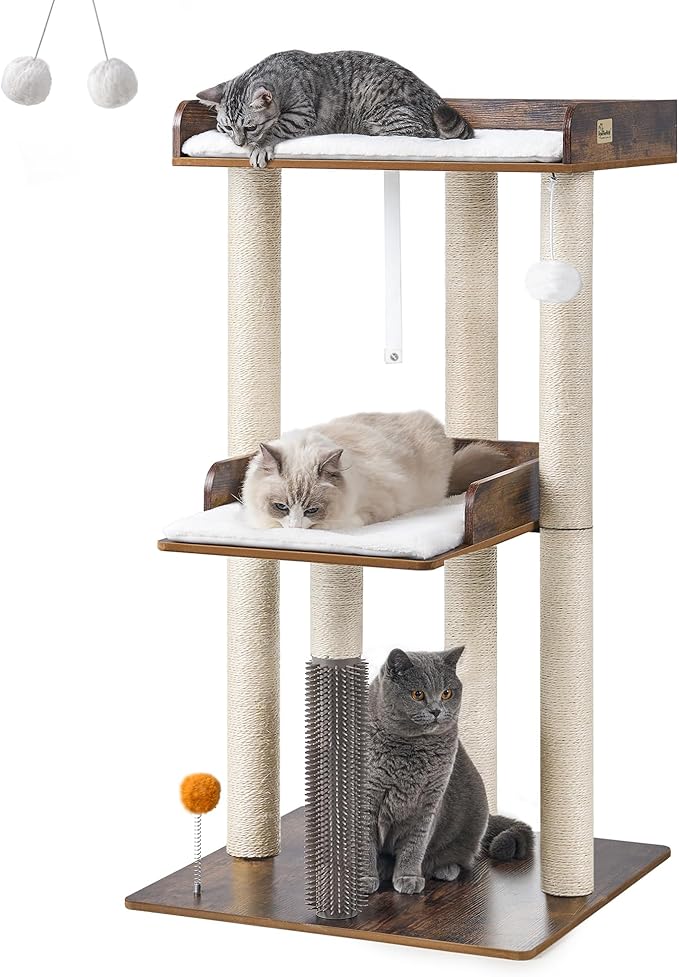 FourFurPets 43.7" Cat Tree, Modern Cat Tree Tower, Cat Tower for Indoor Cats Large Adult, Cat Condo with Scratching Post, Large Perch and Removable Pads,Rustic Brown-PawvioPets