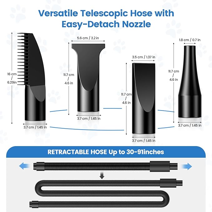 Dog Dryer, 5.2HP/3800W High Velocity Dog Hair Dryer with 4 Nozzles, Stepless Adjustable Speed & Temperature Control, Low Noise Professional Dog Grooming Dryer (Blue)-PawvioPets