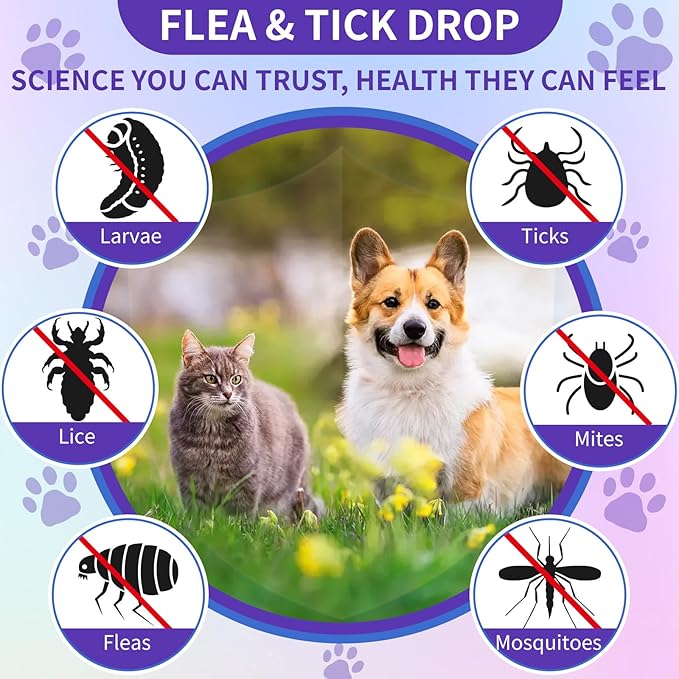 Flea and Tick Prevention Support for Cats and Dogs Natural Flea Treatment Drops with Multivitamin for Pets Oral Natural Supplement Flea and Tick Treatment Drops for All Breeds and Ages-PawvioPets