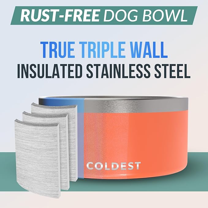 Coldest Dog Bowl - Anti Rust Metal, Non Slip, 3 Layers Insulated Stainless Steel Dog Bowls - Spill Proof & Heavy Duty - Water Bowl for Dogs, Cats & Pets, Dish Washer Safe (200 oz, Candy Red Glitter)-PawvioPets