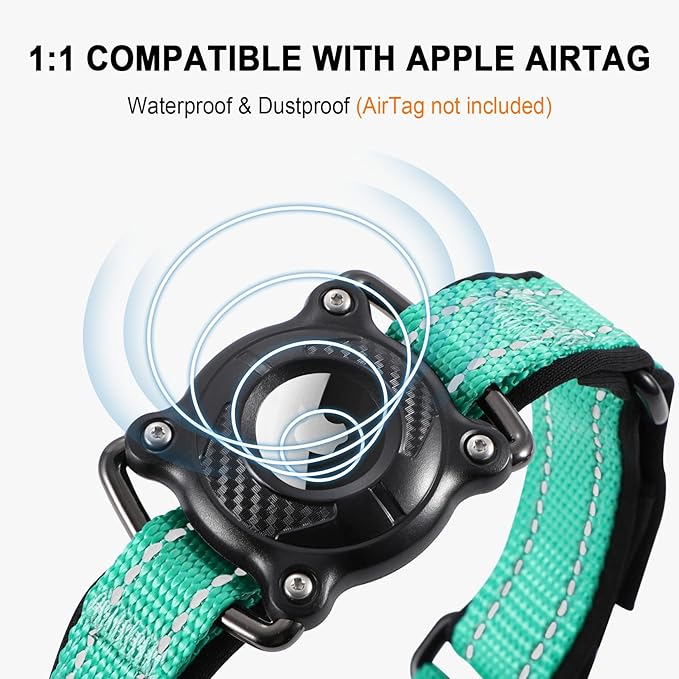 Airtag Dog Collar with Martingale Design, IP68 Waterproof Air Tag Collar Holder, Adjustable Reflective Soft Padded Nylon Dog Collar for Large Medium Small Dogs-PawvioPets