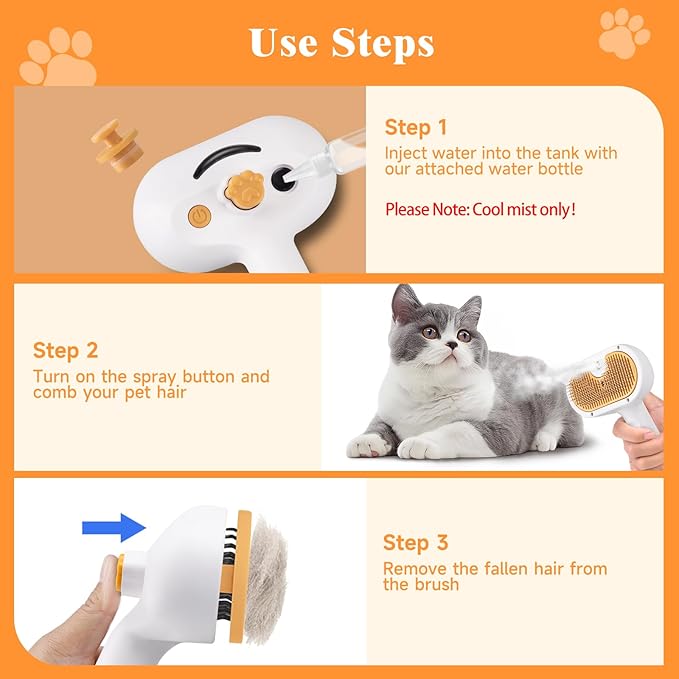 3-in-1 Pet Steam Brush Set for Dogs & Cats, Grooming Comb with Spray, Defur Tool, Water-Free Shampoo, Bath Gloves,Bath Brush, Tooth & Ear Brush, Towel (11PCS)-PawvioPets