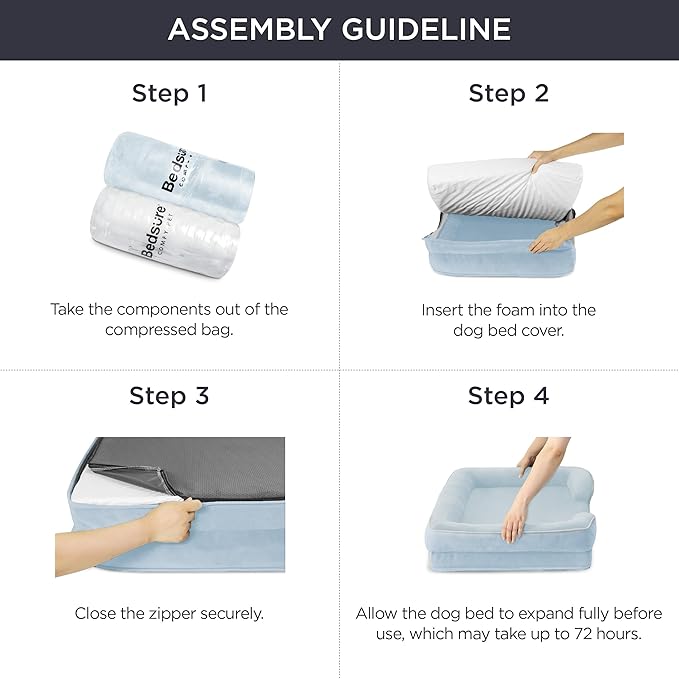 Bedsure Orthopedic Dog Beds Large Sized Dog - Washable Large Dog Cat Bed Waterproof, Comfort Dogs Couch Sofa with Washable Removable Cover, Pet Bed with Nonskid Bottom, Light Blue, 35"-PawvioPets