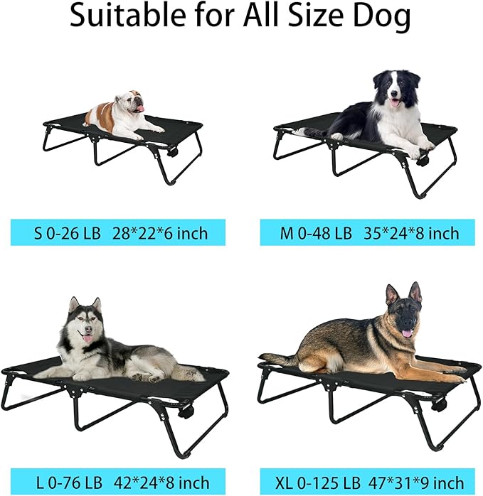 Elevated Raised Small Meduim Dog Bed Cots,Cooling Foldable No Assembly Need Pet Hammock Bed with Breathable Mesh, Indoor Outdoor Dog Pet Bed for Small Meduim Dogs, Chew Proof, Black-PawvioPets