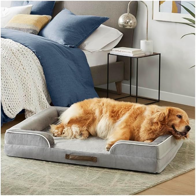 Friends Forever Orthopedic Dog Bed for Extra Large Dogs, Waterproof Memory Foam Dog Sofa Bed XL with Removable Washable Cover, Ally Grey, 42x32x7-PawvioPets