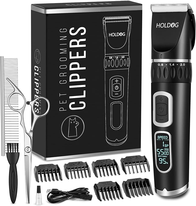 Dog Clippers Professional Heavy Duty Dog Grooming Clipper 3-Speed Low Noise High Power Rechargeable Cordless Pet Grooming Tools for Small & Large Dogs Cats Pets with Thick & Heavy Coats-PawvioPets