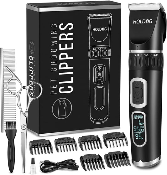 Dog Clippers Professional Heavy Duty Dog Grooming Clipper 3-Speed Low Noise High Power Rechargeable Cordless Pet Grooming Tools for Small & Large Dogs Cats Pets with Thick & Heavy Coats-PawvioPets