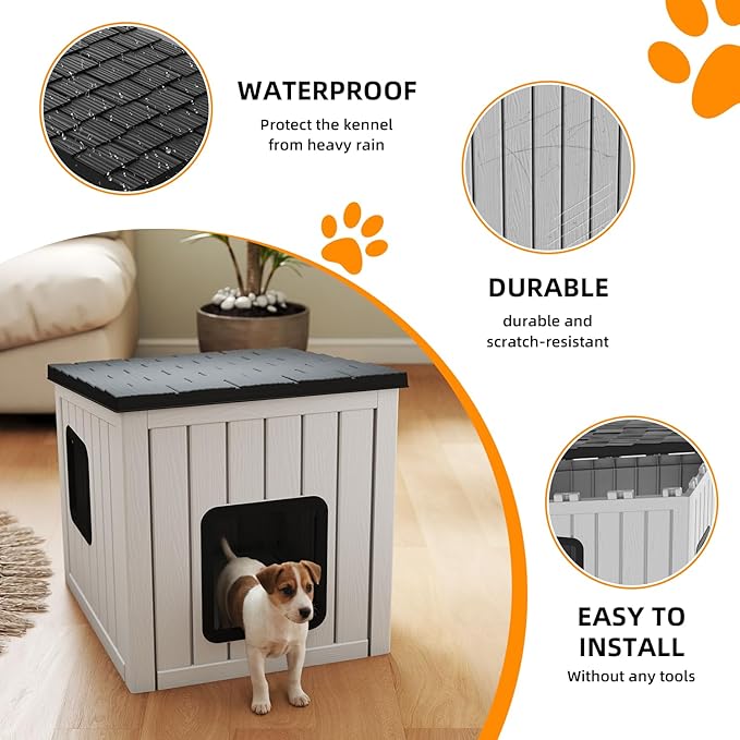 Dog House Small Dog Houses Outdoor with Sloped Roof Waterproof Ventilated Design Easy to Clean Elevated Floor Easy Assembly for Middle Sized Dogs-PawvioPets