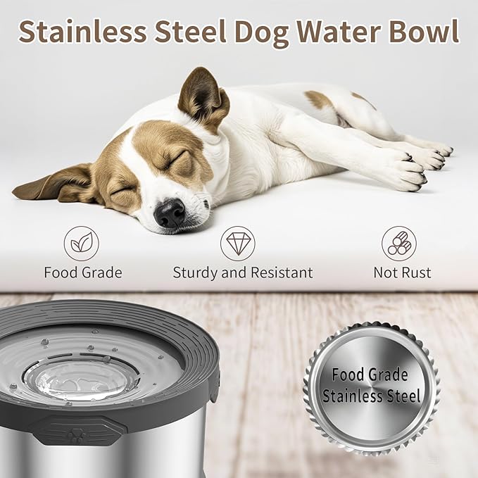 10L Dog Water Bowl No Spill 2.6 Gallon Super Large Capacity Stainless Steel No Splash Dog Bowls 338oz Slow Drinking Feeder with Non-Slip Base Pet Water Dispenser for Dogs-PawvioPets