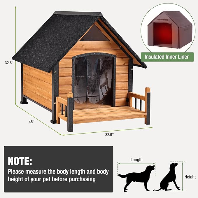 Dog House Outdoor Insulated for Winter, Puppy Kennel with Anti-Chewing Iron Frame, Weatherproof Dog Crate with Insulated Liner for Small Medium Large Dogs (Brown, 45" x 32.9" x 32.6")-PawvioPets