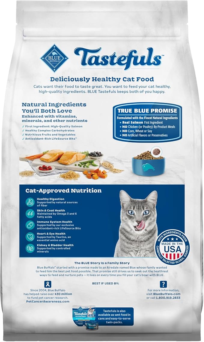 Blue Buffalo Tastefuls Adult Dry Cat Food Indoor Cat Formula, Made in the USA with Natural Ingredients, Salmon Recipe, 7-lb. Bag-PawvioPets