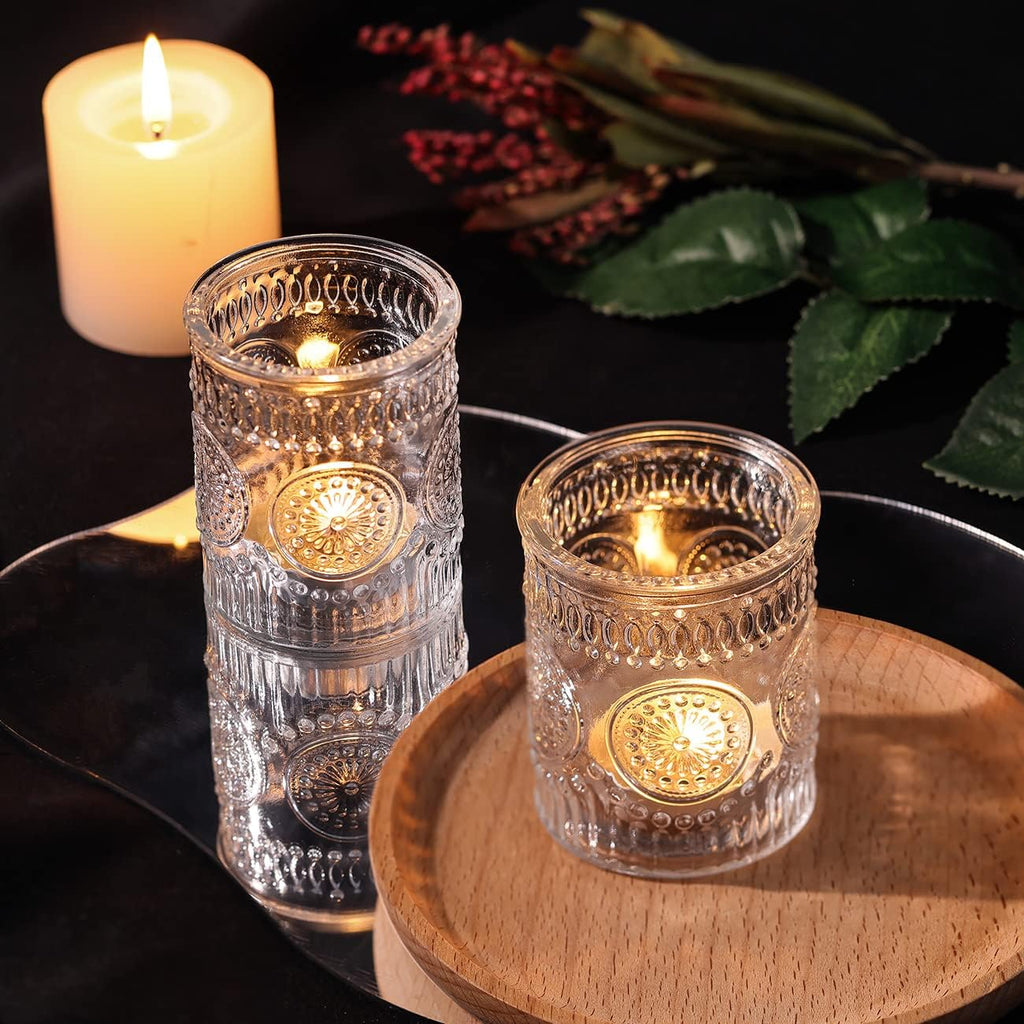 DARJEN Clear Votive Candle Holders Set of 36- Glass Candle Holders Bulk for Tea Light Candle, Embossed Candle Votives for Wedding Centerpiece, Living Room & Home Table Decor