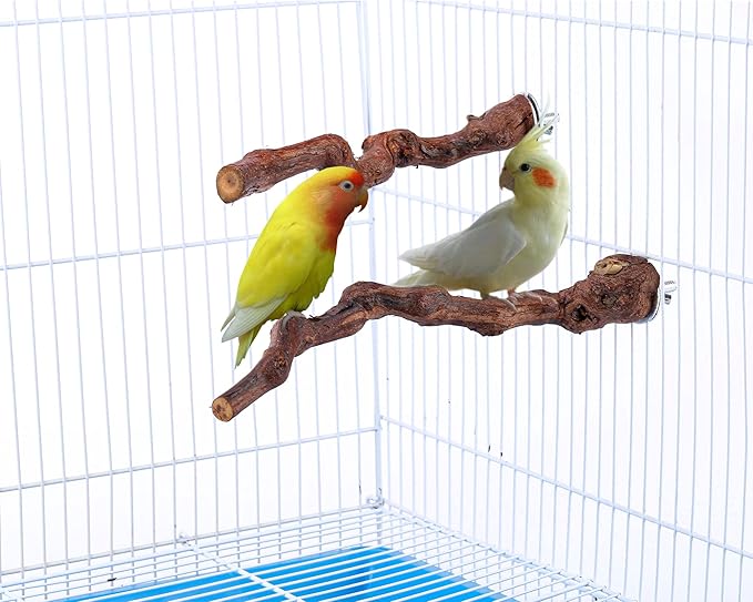 2 pcs 9.8 inch Bird Perches Stand Natural Wood Bird Perches, Birdcage Wood Stand Tree Perches for Birds Cockatiels Parrots Conures Macaws Finches(2PCS 9.8" Length)-PawvioPets