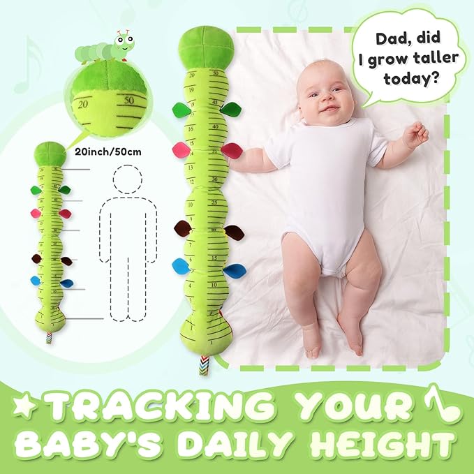Baby Toys 0 to 12 Months, Musical Stuffed Animal Activity Soft Toys with Multi-Sensory Crinkle, Rattle and Textures, Infant Tummy Time Toys for Newborn Boys Girls, Caterpillar, Green-PawvioPets