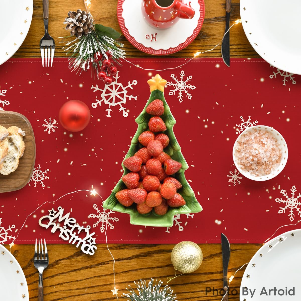 Artoid Mode Red Snowman Snowflake Let it Snow Winter Table Runner, Seasonal Christmas Kitchen Dining Table Decoration for Home Party Decor 13x36 Inch