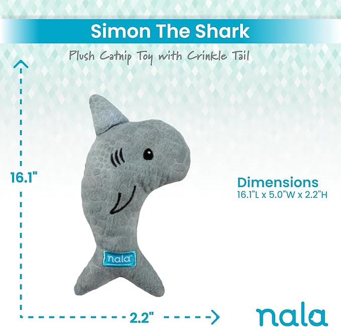 Caitec Presents Nala Cat Simon The Shark - Catnip Toy - Interactive Cat Toy - Chew Toy - Pillow Toy, 3 Pack-PawvioPets