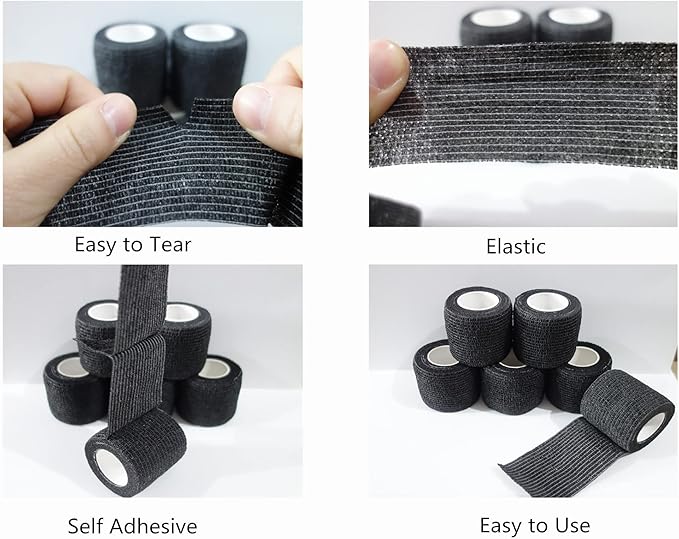 6 Pack 2" x 5 Yards Self Adhesive Bandage Wrap Breathable Cohesive Vet Wrap for Pets, Elastic Self-Adherent Tape for Sports, Wrist, Ankle (Black)-PawvioPets