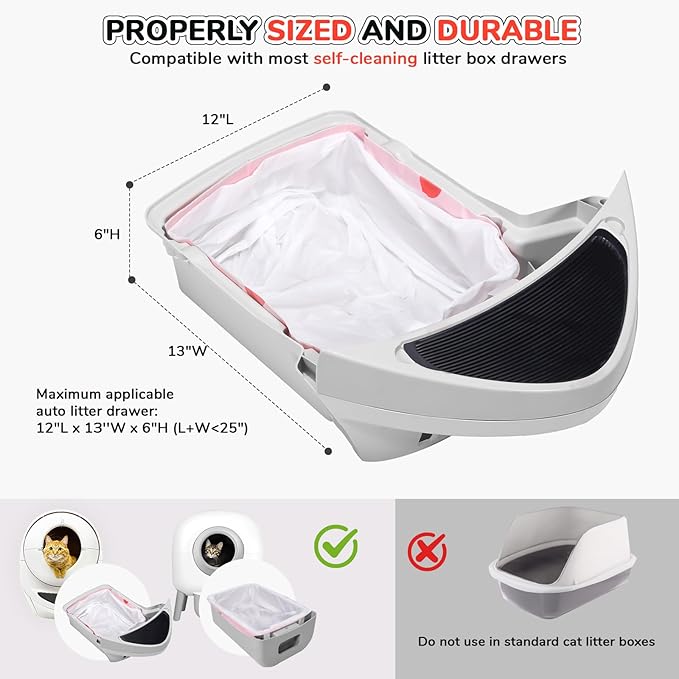 40 Count Thicken Cat Litter Box Liners for Automatic Cat Litter Box and Litter-Robot 4/3, Heavy-Duty Drawstring Kitten Litter Drawer Liners Disposable 25" x 16"-PawvioPets