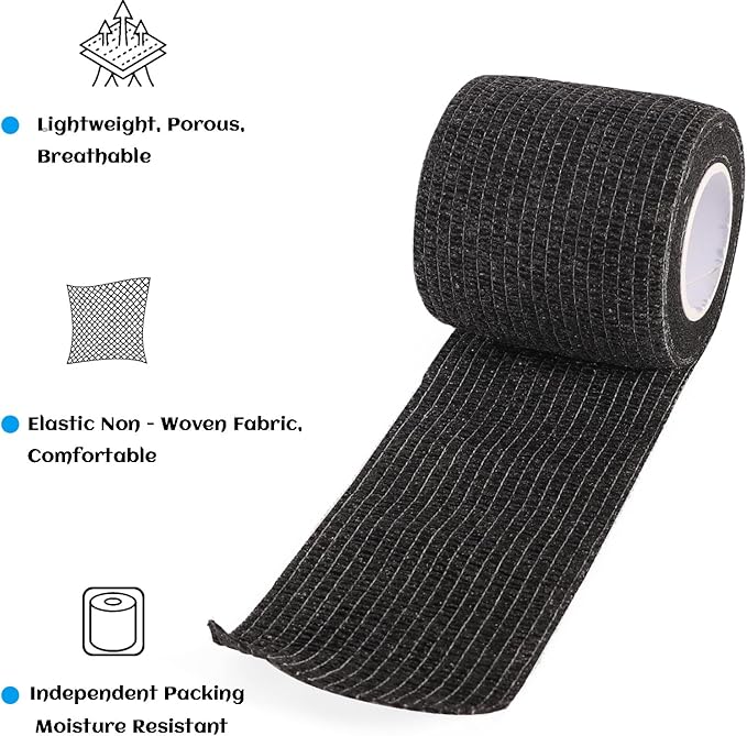 36 Rolls Elastic Self Adhesive Bandage Wrap 2 Inch, Breathable Non Woven Cohesive Bandage, Vet Wrap for Dogs, Ankle Sprains Swelling Medical First Aid Tape, Sports Athletic Tape Black-PawvioPets