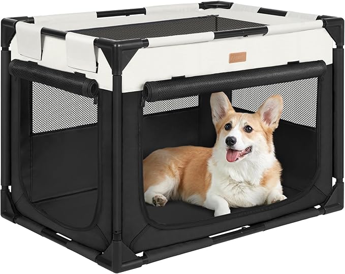 Dog Crate - Soft Pet Kennel for Dogs/Cats, 3-Door Breathable Travel Cage with Mesh Window, Portable Dog Kennel for Indoor & Outdoor，Black-M-PawvioPets