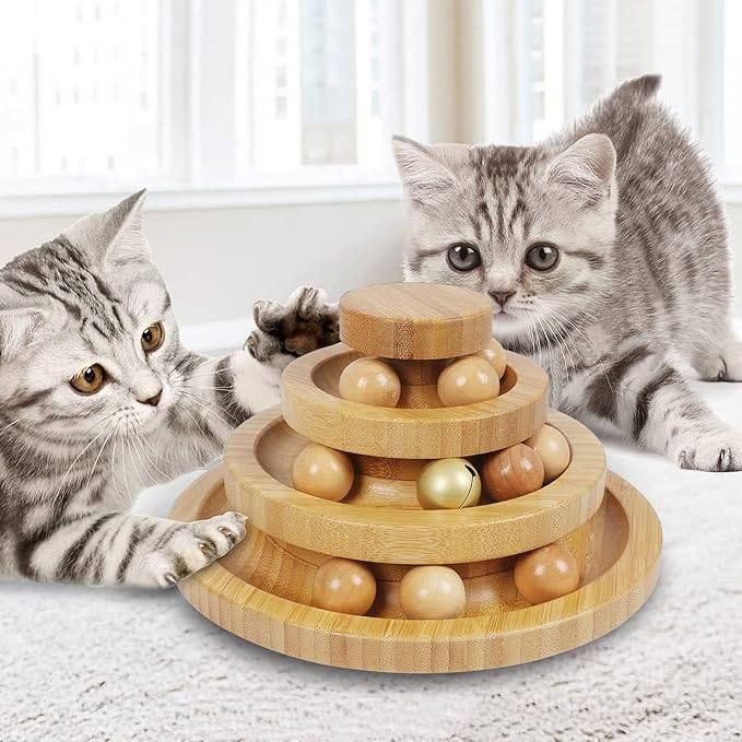 Cat Ball Track Toy,Kitty Toys Roller,3-Level Ball Tower with 9 Removable Balls,Interactive Cat Toy, DIY Circle Fun Toy for Kitten Mental Physical Exercise - Medium Size-PawvioPets