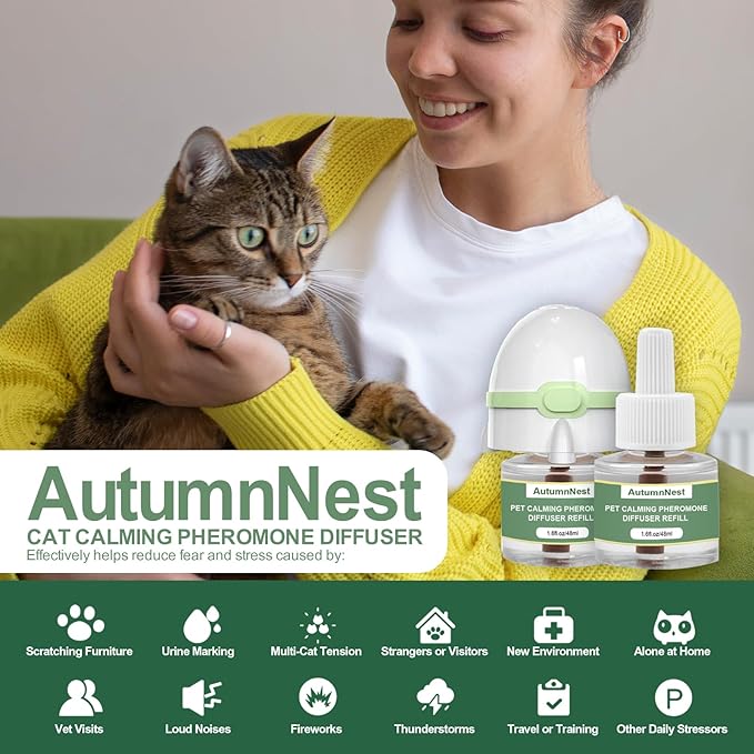 6-in-1 Cat Calming Pheromone Diffuser Kit, Cat Calming Diffuser for Anxiety Relief, Aggression, Scratching, Urine Marking, Fighting, Meowing, Hiding, Safe for All Cats, 120 Days Support-PawvioPets