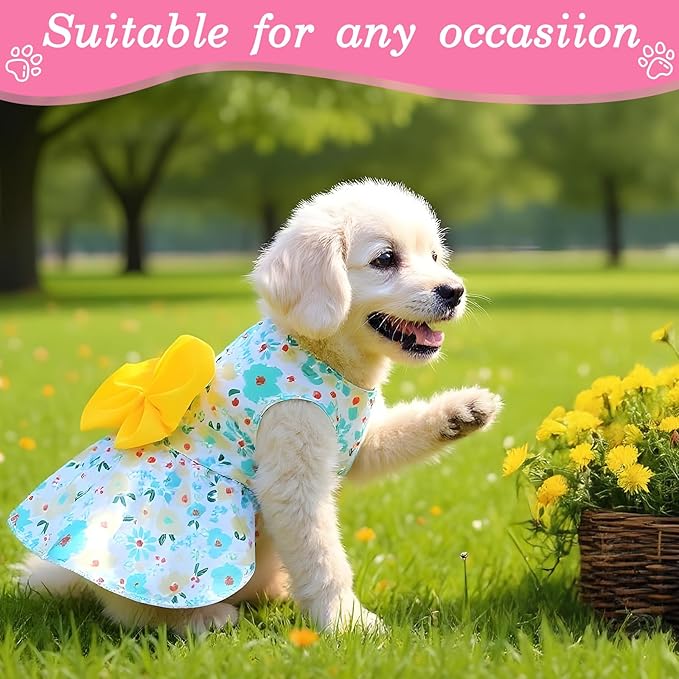 8 Pcs Summer Hawaiian Dog Dresses, Dog Bowknot Dresses Cute Hawaii Puppy Dress Soft Lightweight Clothes Princess Outfits Pet Skirts for Girl Dogs Beach Parties(Medium)-PawvioPets