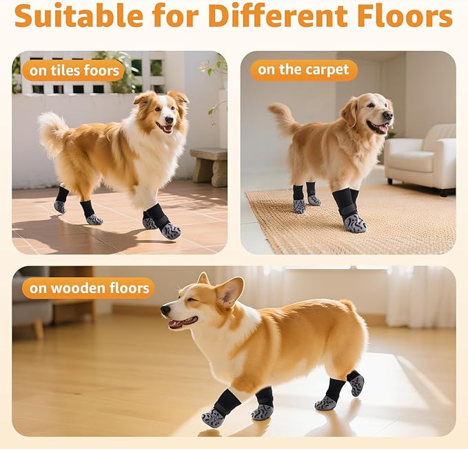 Double Sides Non-Slip Dog Socks to Prevent Licking Paws - Strong Traction for Hardwood Floors, Senior Dogs, Paw Protector, Dog Socks with Grippers - Black-PawvioPets