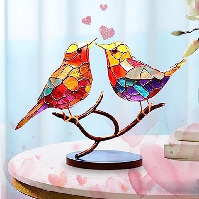 2Birds on a Branch, Metal Desktop Plane Shape Decorations, Home Bird Decorations for Office, Window, Aviary, Garden, Gifts for Bird Lovers, Boxed Set.-PawvioPets