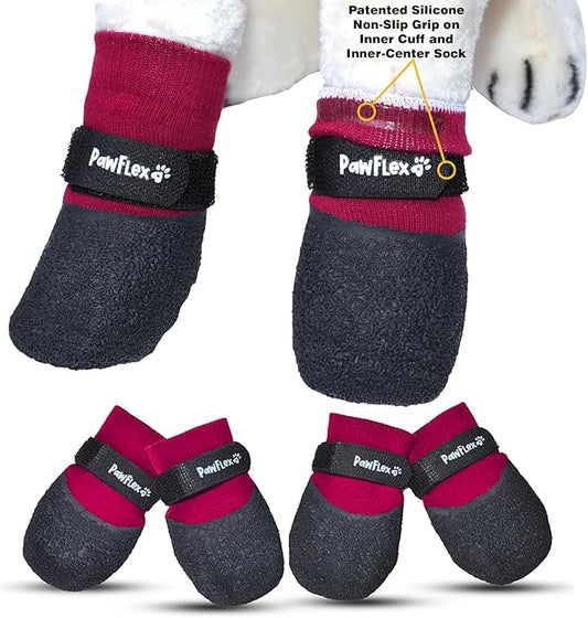 Double Dipped Thick Textured Waterproof Cotton Dog Socks | PawFlex Comfy Pawz Soft Indoor/Outdoor Pet Booties | Non-Slip Silicone Grip at Inner Wrist for No Twisting or Sliding Off| Adjustable Strap-PawvioPets