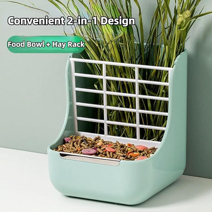 2 in 1 Food Hay Feeder for Guinea Pig, Rabbit Feeder, Indoor Hay Feeder for Guinea Pig, Rabbit, Chinchilla, Feed Bowls Use for Grass & Food (Blue)-PawvioPets