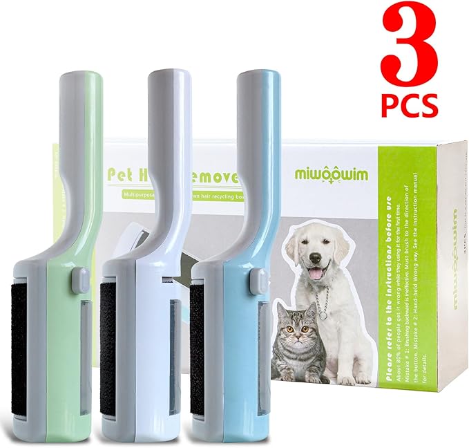 3 Packs Pet Hair Remover Roller Lint Brush and Reusable Lint Roller Dog & Cat Hair Remover for Rug, Furniture, Couch, Car, Carpet, Clothes and Bedding Multi-Surface Fur Removal Tool-PawvioPets