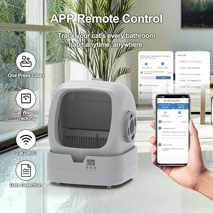 Automatic Self-Cleaning Cat Litter Box with APP-Controlled, Weight Tracking – 86L Ultra-Quiet, Smart Health Monitor, and Safe Anti-Pinch Design (Assembly Required) -Light Grey-PawvioPets