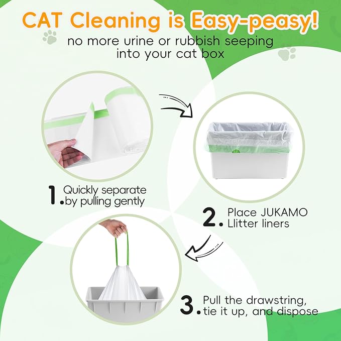 120 Pack Cat Litter Box Liners for Meo Want SC01, MW-SC02, MW-LR01,1.5 Mil Thick Drawstring Heavy Duty Leak-proof Disposable Smart Self-Cleaning Litter Box Robot Waste Drawer Trash Bags 18" x 12.6"-PawvioPets