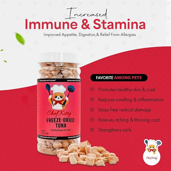 Freeze-Dried Tuna Treats for Cats & Dogs – 100% Wild Caught, Single Ingredient, High-Protein, Healthy Snack – No Additives or Preservatives – 1.7oz - Inspected & Tested in USA-PawvioPets