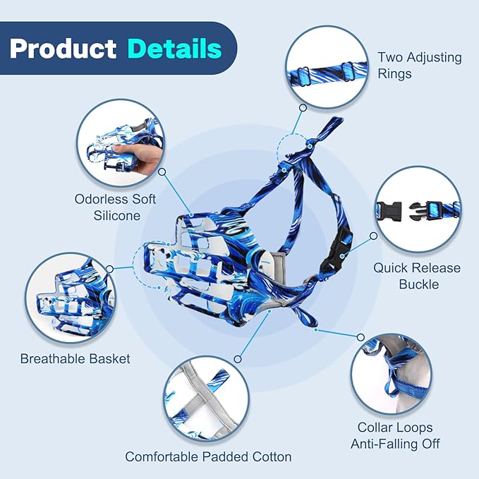 Basket Muzzle to Prevent Biting, Dog Muzzle for Large Medium Small Dogs Allows Panting Drinking Anti Chewing, Perfect for Grooming Trimming Training and Aggressive Reactive Dogs (Blue, Size 1)-PawvioPets