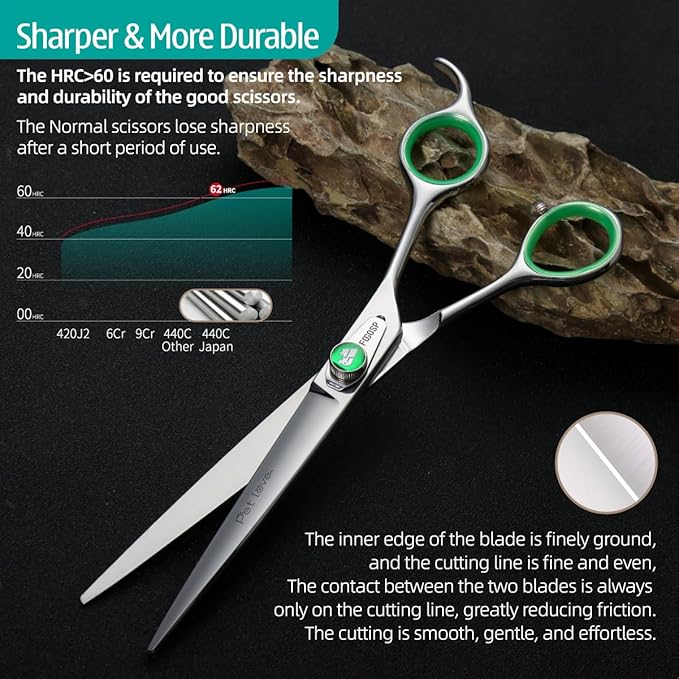 7'' Straight Dog Grooming Scissors Professional Grooming Shears for Dogs Cat Pet Japan 440C Stainless Steel Dog Cutting Scissors for Grooming Right Handed-PawvioPets