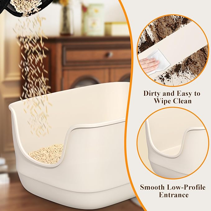 Gefryco Large Cat Litter Box with High Sided 24.6"x18.3"x12.2" - Jumbo Extra Large Open Anti - Splashing High Wall for Multiple Cats (White)-PawvioPets