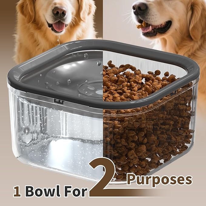 3L Dog Water Bowl No Spill 101oz Large Capacity Spill Proof Slow Drinking Water Feeder No Splash Pet Water Bowl Vehicle Carried Travel Dog Bowl for Sloppy Messy Drinkers Cats(Dark Gray)-PawvioPets