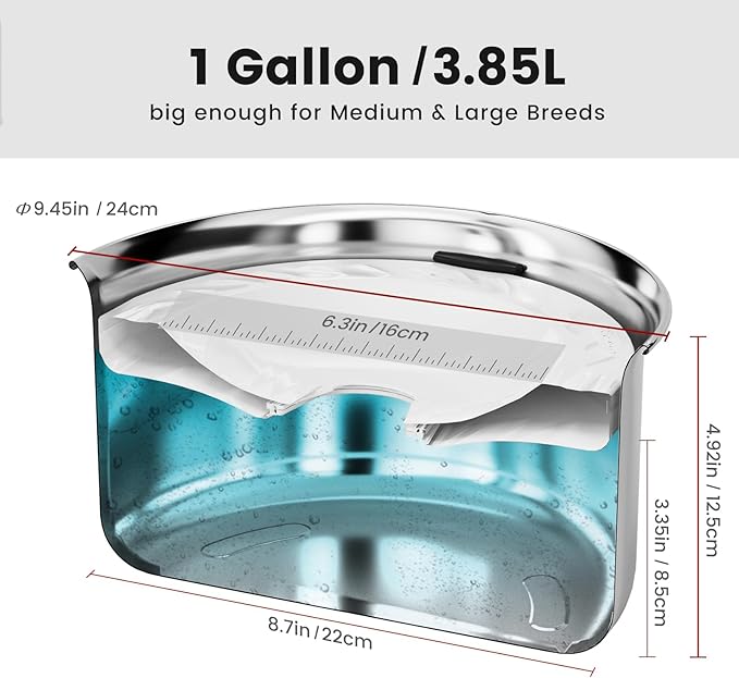 Gardner Pet Dog Bowls 1 Gallon (3.85L) Stainless Steel No Spill Dog Water Bowl, Slow Water Feeder Metal Bowls, Spill Proof Water Dispenser for Large Dogs, Promotes Healthy Hydration-PawvioPets