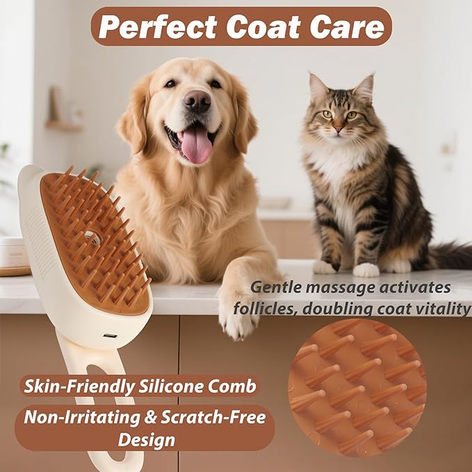 4 in 1 Cat Steam Brush Rechargeable Anti-Static Pet Spray Hair Removal Comb for Shedding and Grooming Multi-functional Pet Massage Brushes for Cats Dogs Small Animals-PawvioPets