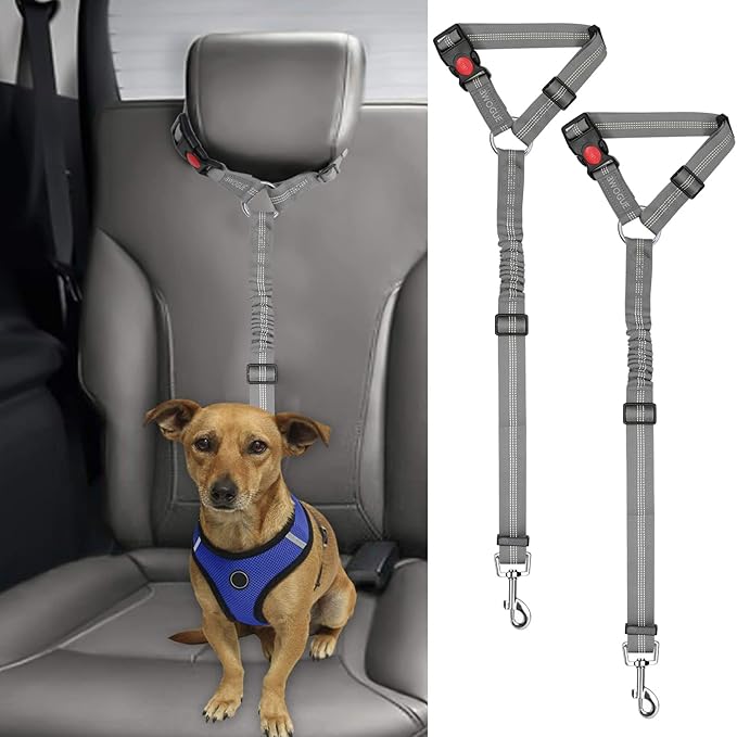 BWOGUE 2 Packs Dog Cat Safety Seat Belt Strap Car Headrest Restraint Adjustable Nylon Fabric Dog Restraints Vehicle Seatbelts Harness-PawvioPets