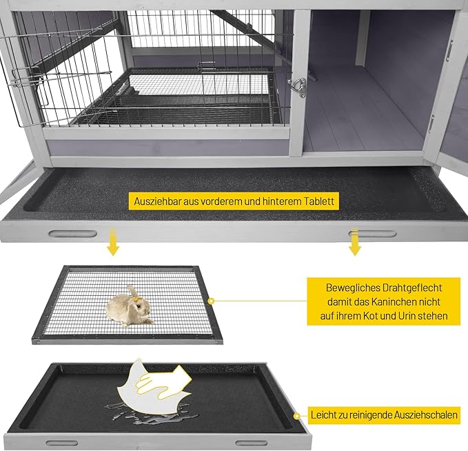 Aivituvin Rabbit Hutch Rabbit Cage Outdoor & Indoor on Wheels Bunny cage with Deep No Leak Pull Out Tray,Upgrade Version (Gray)-PawvioPets