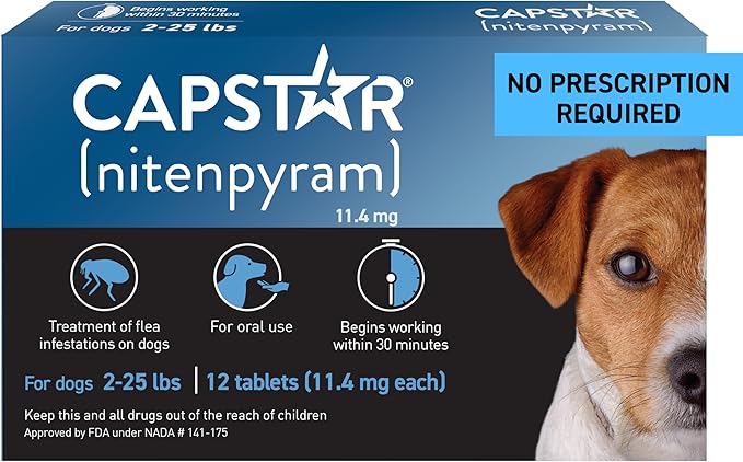 Capstar(nitenpyram) for Dogs Fast-Acting Oral Flea Treatment for Dogs 2-25 lbs, Vet-Recommended Medication Tablets Start Killing in 30 Minutes, 12 Doses-PawvioPets