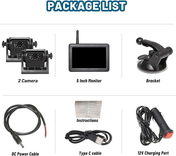 EWAY 2 Magnetic Wireless Backup Cameras HD1080P w/ 5" Split Screen Monitor Portable No Wiring Trailer Hitch IR Night Vision Rear View Camera for Truck Pickup RV Camper 5th Wheel Boat Horse Trailer-PawvioPets